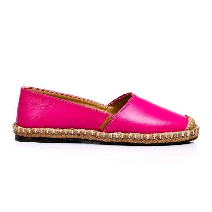 Faux Leather & Straw Espadrille Flats – Fuchsia