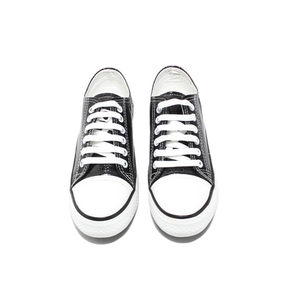 Shiny Faux leather Comfortable Sneakers - Black