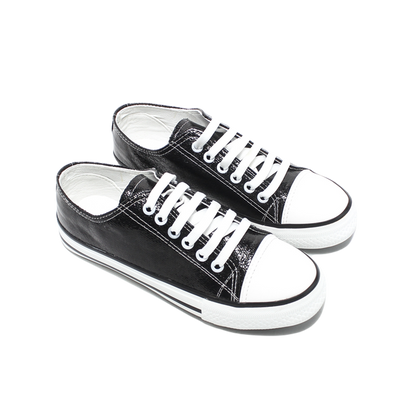 Shiny Faux leather Comfortable Sneakers - Black