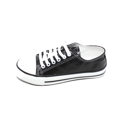 Shiny Faux leather Comfortable Sneakers - Black