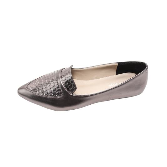 Faux Leather Elegant Ballerina Shoes - Grey