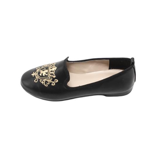 Faux Leather Embroidered Loafer - Black