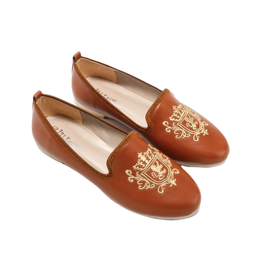 Faux Leather Elegant Ballerina Shoes - Camel