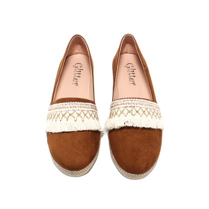 Suede Elegant Ballerina Shoes - Camel