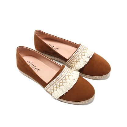Suede Elegant Ballerina Shoes - Camel