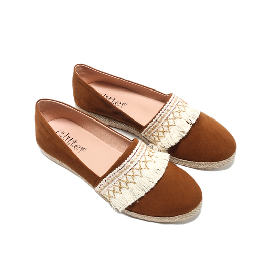 Suede Elegant Ballerina Shoes - Camel