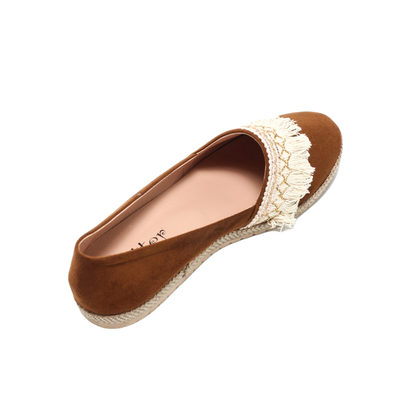 Suede Elegant Ballerina Shoes - Camel