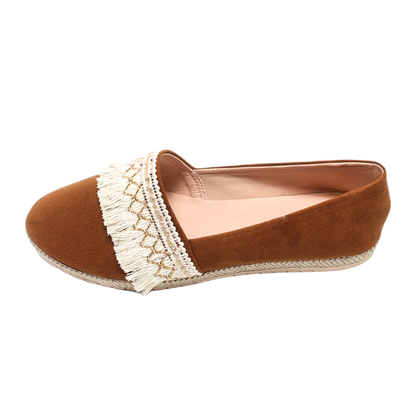 Suede Elegant Ballerina Shoes - Camel
