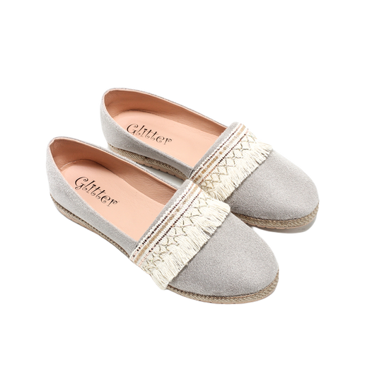 Suede Elegant Ballerina Shoes - Light Grey