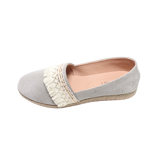 Suede Elegant Ballerina Shoes - Light Grey