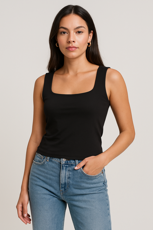 Synthetic Square Neck Double Layered Tank Top