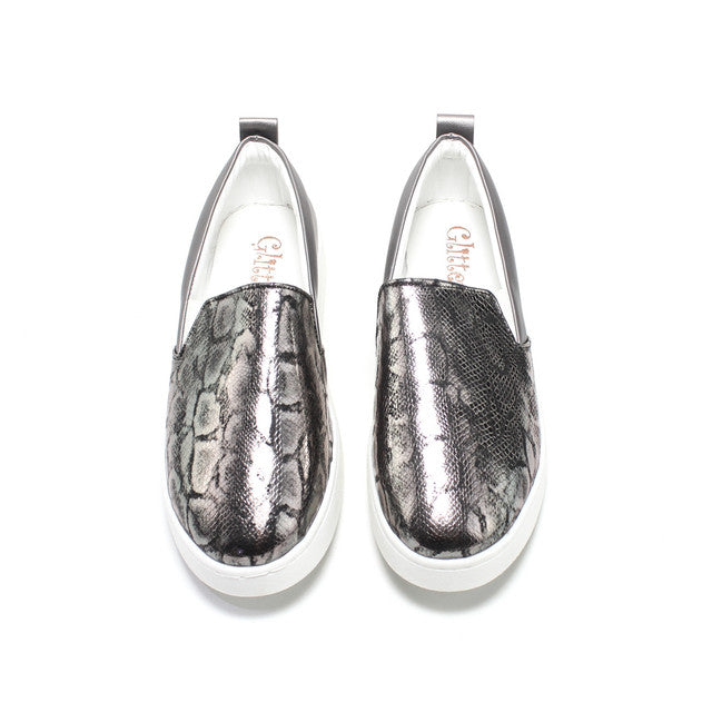 Faux Leather Snake Print Slip-On Sneaker - Dark Grey