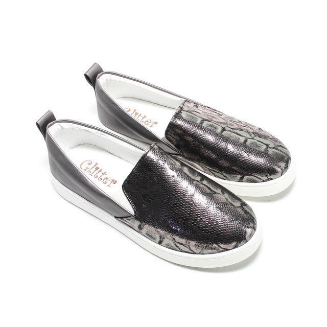 Faux Leather Snake Print Slip-On Sneaker - Dark Grey