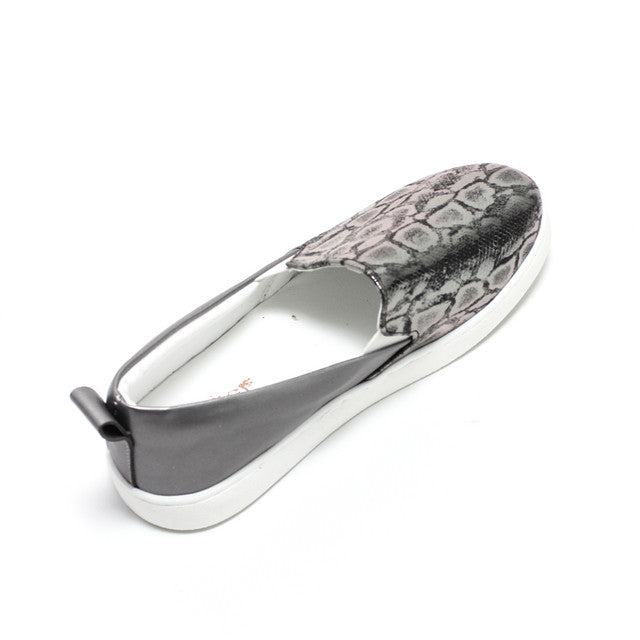Faux Leather Snake Print Slip-On Sneaker - Dark Grey
