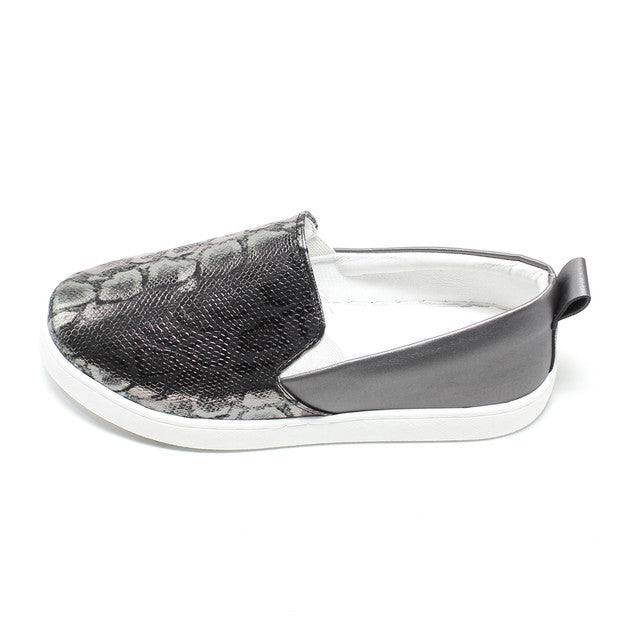 Faux Leather Snake Print Slip-On Sneaker - Dark Grey