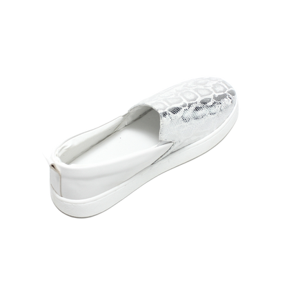 Faux Leather Snake Print Slip-On Sneaker - White/Silver