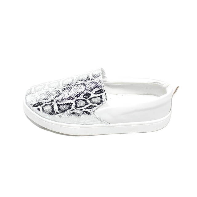 Faux Leather Snake Print Slip-On Sneaker - White/Silver