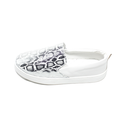 Faux Leather Snake Print Slip-On Sneaker - White/Silver