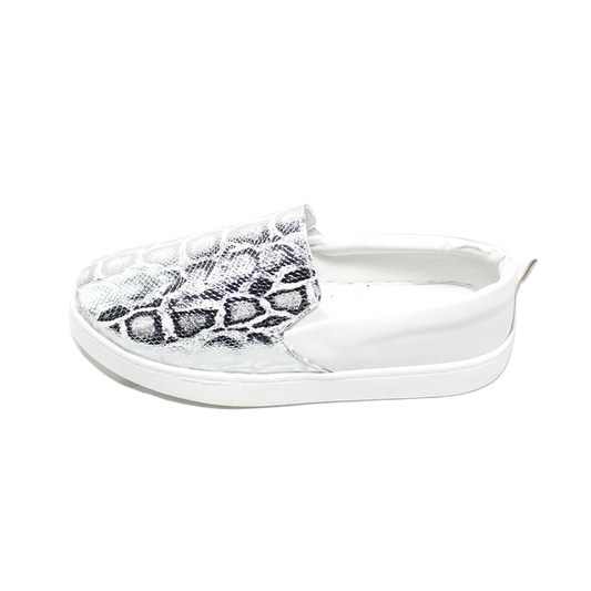 Faux Leather Snake Print Slip-On Sneaker - White/Silver