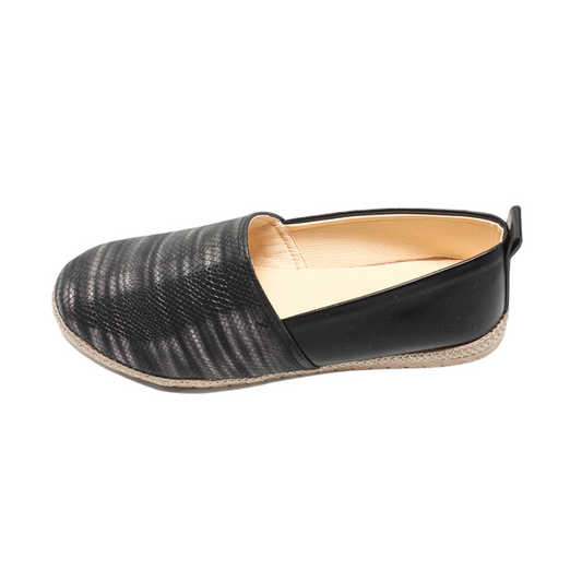 Faux Leather Textured Espadrille Flat - Black