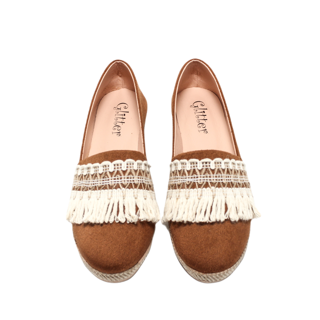 Suede Elegant Ballerina Shoes - Camel