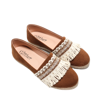 Suede Elegant Ballerina Shoes - Camel