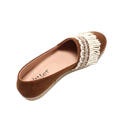 Suede Elegant Ballerina Shoes - Camel