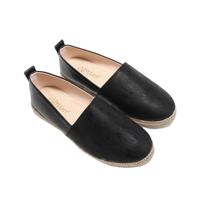 Faux Leather Distressed Espadrille - Black