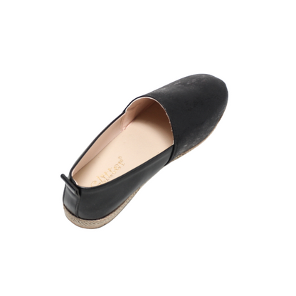 Faux Leather Distressed Espadrille - Black