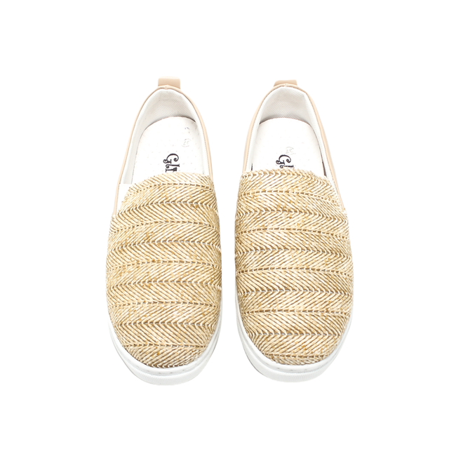 Faux Leather Chevron Woven Slip-on Flat - Beige