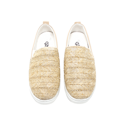 Faux Leather Chevron Woven Slip-on Flat - Beige