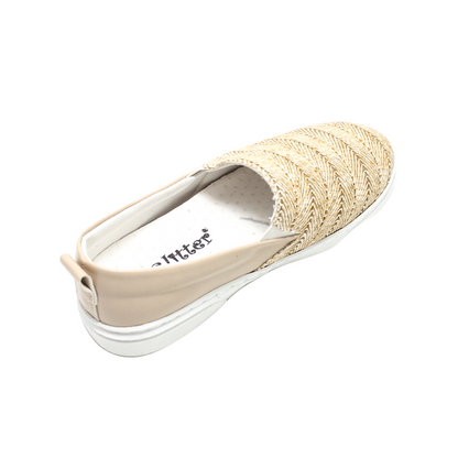 Faux Leather Chevron Woven Slip-on Flat - Beige