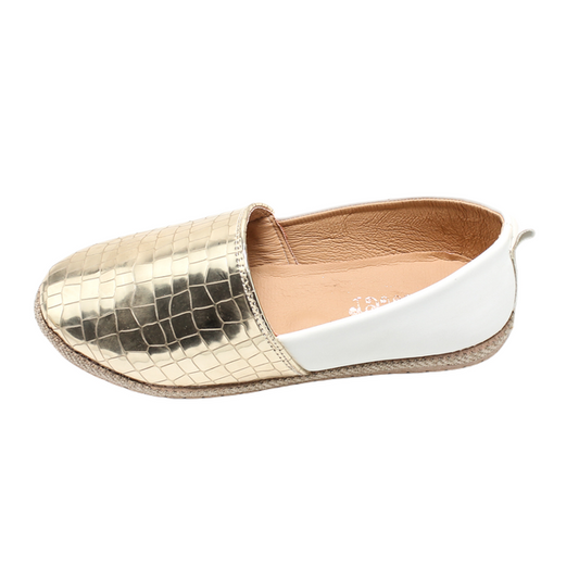 Faux Leather Elegant Ballerina Shoes - Gold