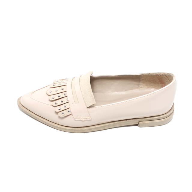 Faux Leather Studded Fringe Loafer - Beige