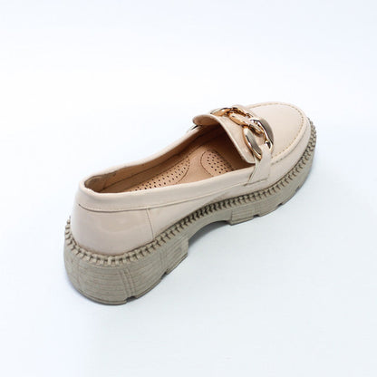 Faux Leather Chain Detail Loafers – Beige