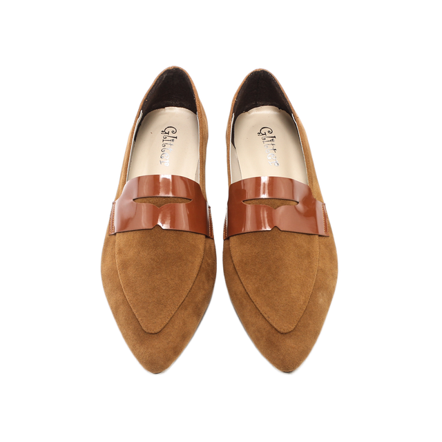 Suede Elegant Ballerina Shoes - Camel