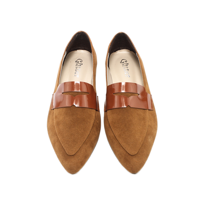 Suede Elegant Ballerina Shoes - Camel