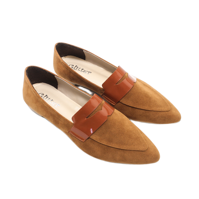 Suede Elegant Ballerina Shoes - Camel