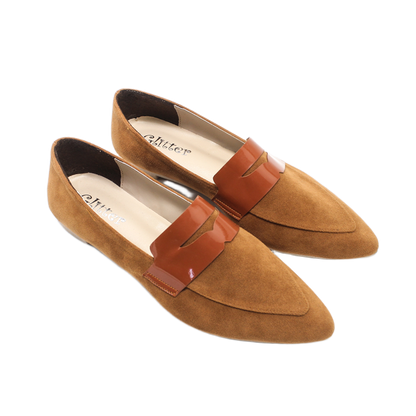 Suede Elegant Ballerina Shoes - Camel