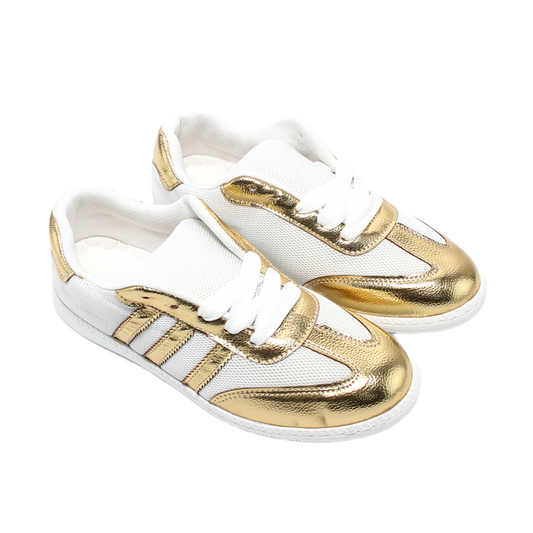 Faux Leather Casual Sneakers - Gold