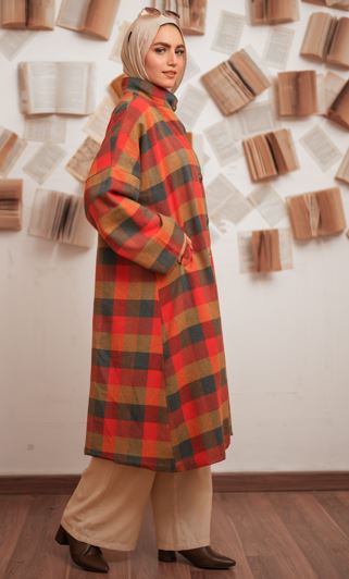 Wool Vibes Checkered Coat - Red