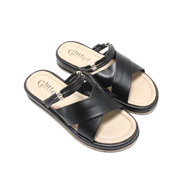 Faux Leather Stylish Slippers - Black