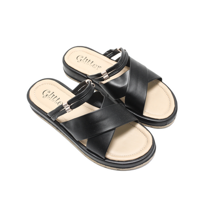 Faux Leather Stylish Slippers - Black