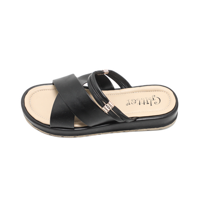 Faux Leather Stylish Slippers - Black