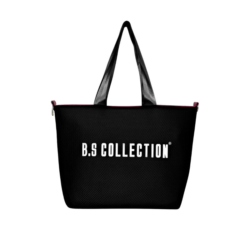 Leather and Fabric Double-Face Tote Bag - Black & Burgundy