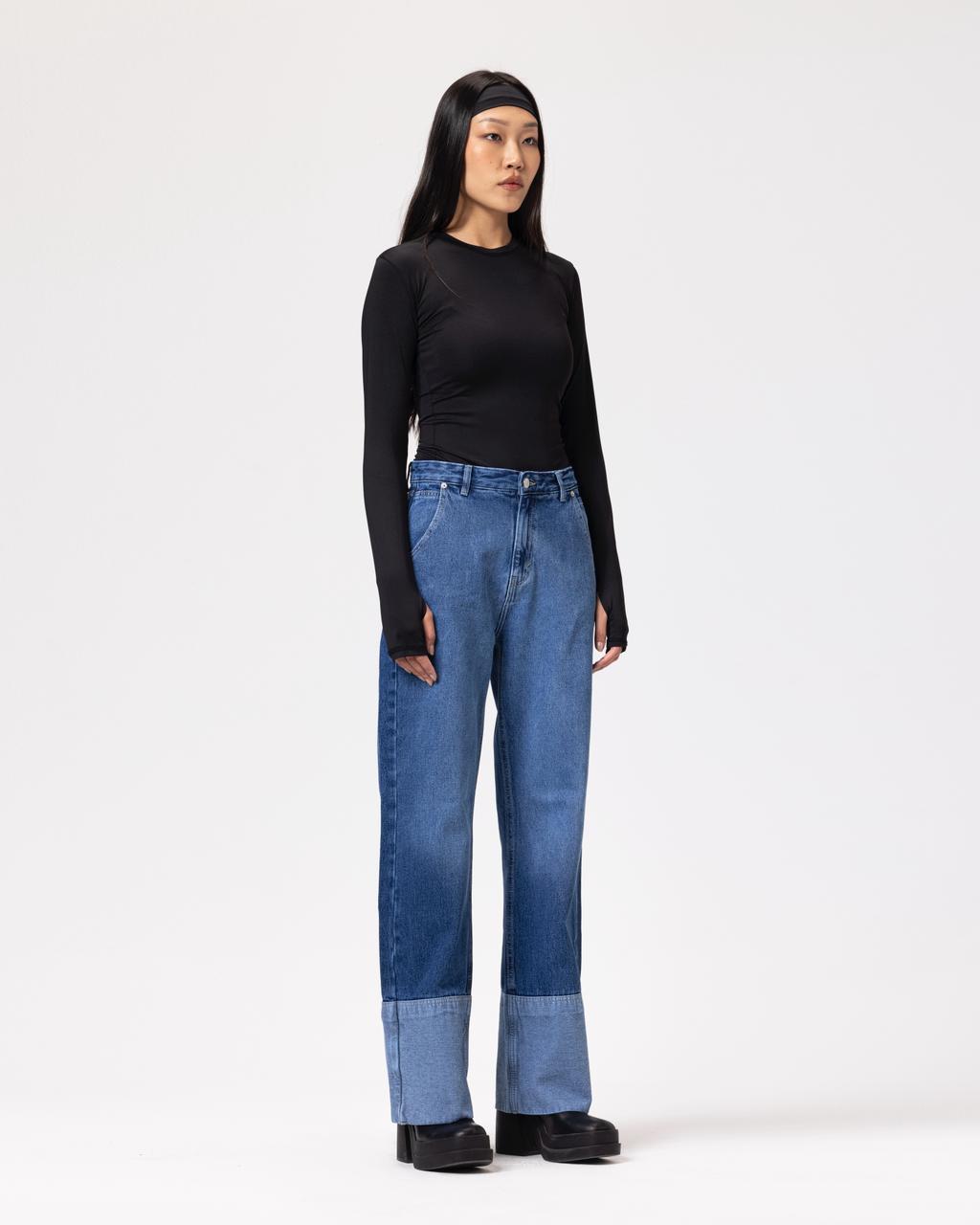 Denim Cotton Fold up Mid-Blue jeans