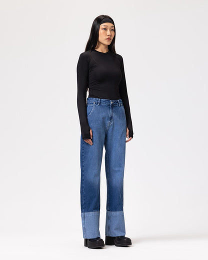 Denim Cotton Fold up Mid-Blue jeans