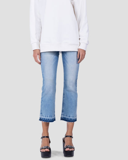 Denim Cropped Flare Pants - Light Blue