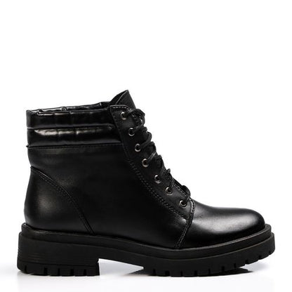 Faux Leather Ankle Boot - Black