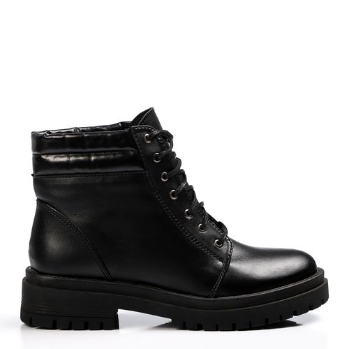 Faux Leather Ankle Boot - Black